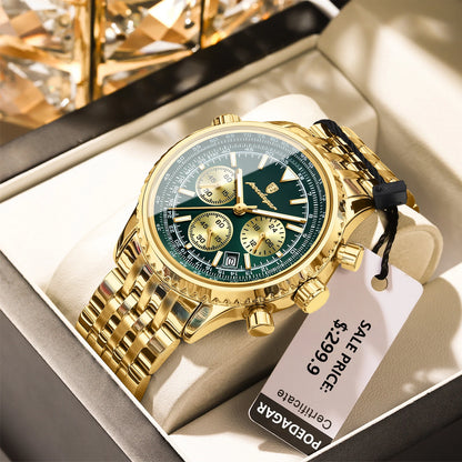 POEDAGAR Fashion Men's Quartz Watch Stainless Steel Waterproof Luminous Man Watch Chronograph Date Multifunction Watches For Men