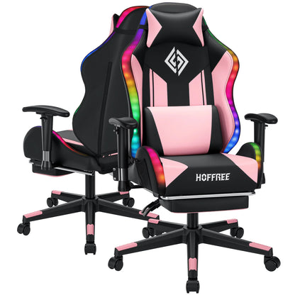 Silla gaming LED para niños de 8-15 años, silla gamer ajustable con iluminación LED, reposapiés y soporte lumbar, silla ergonómica para PC