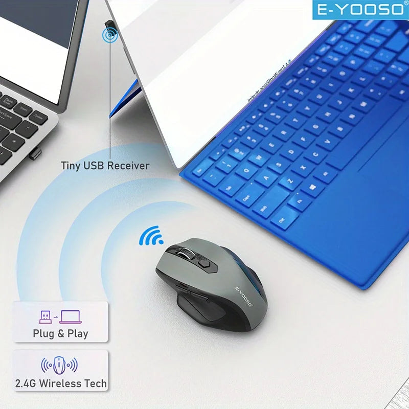 E-YOOSO 2.4G Wireless Ergonomic Mouse with Built-in USB Receiver, 5-Level 4800 DPI Portable Optical Mouse for PC Laptop Computer
