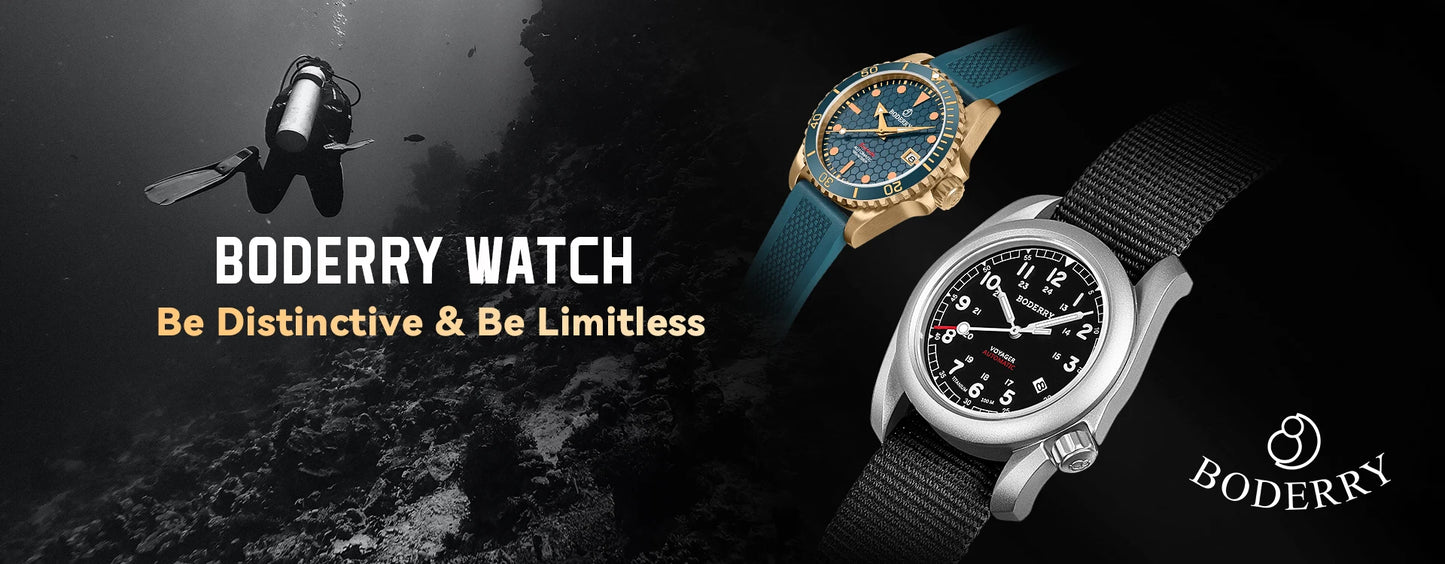 Boderry Field Watches Bronze Case Automatic Mechanical VOYAGER Watch Men's 100M Waterproof Clock Military Top Brand Wristwatch