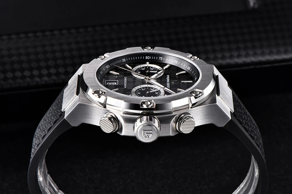 Montres à quartz pour hommes PAGANI DESIGN– Chronographe sportif de luxe, étanche, doté d'aiguilles luminescentes et d'un verre saphir avec traitement antireflet