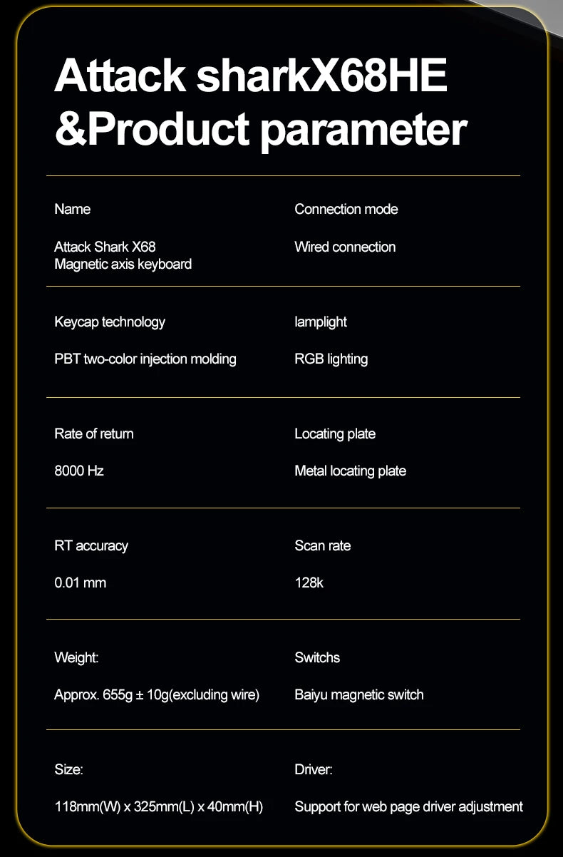 Magnetic Switch Keyboard ATTACK SHARK X68HE X68PRO HE and FREEWOLF F68 Wired F68Pro Wireless for Pro Gaming 0.01mm Rapid Trigg