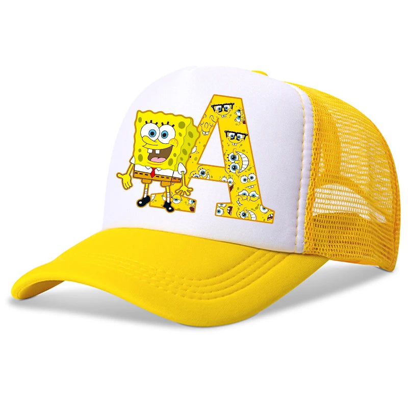 New Spongebob Children Baseball Caps Kawaii Cartoon Letter Printed Hat Kids Casual Sun Hat Adjustable Peaked Cap Birthday Gifts