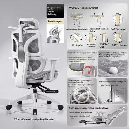 Silla de oficina de malla ergonómica con soporte lumbar ajustable, giratoria y reclinable, con reposacabezas y ruedas, para home office, oficina y gaming