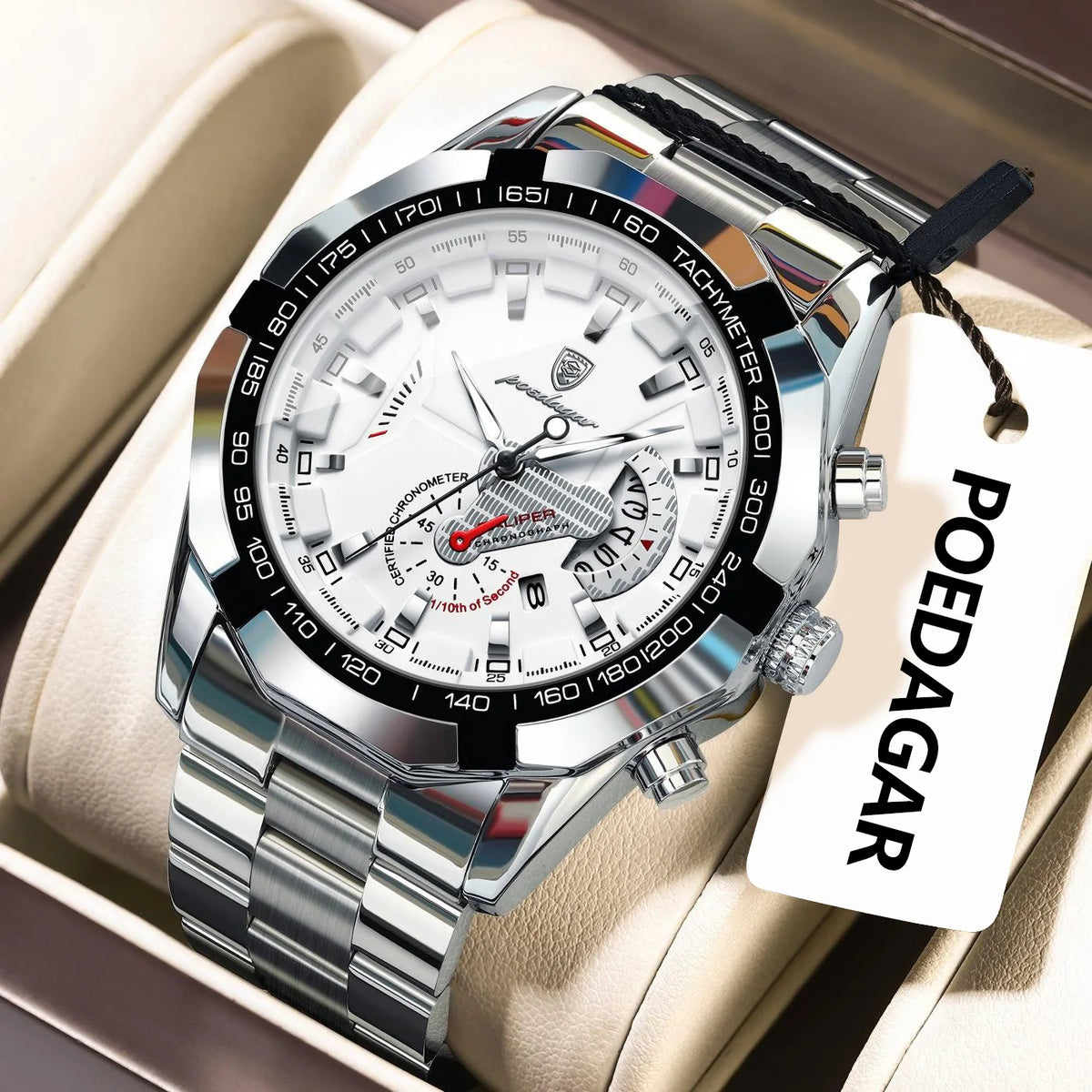 Reloj de lujo para hombre POEDAGAR, resistente al agua, luminiscente, con fecha, deportivo, correa de acero inoxidable, mecanismo de cuarzo.