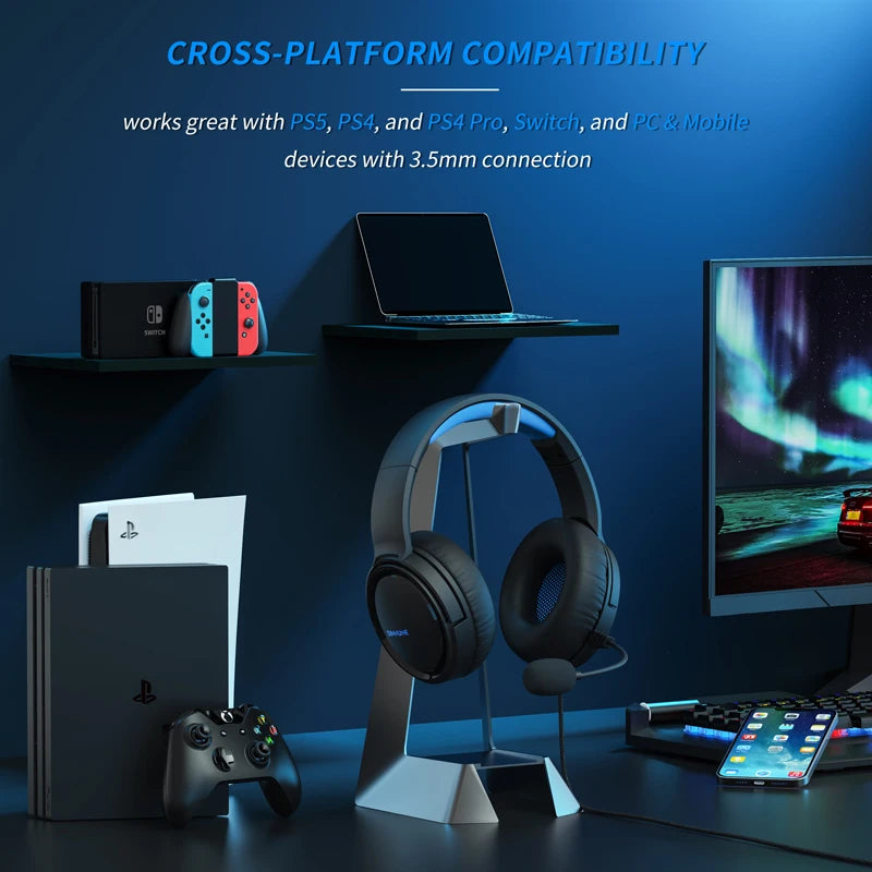 Casque de jeu filaire supra-auriculaire BINNUNE BG02 avec micro pour PS4 PS5 Xbox Series X | Casque stéréo premium pour Xbox One, PC, Switch et Pro