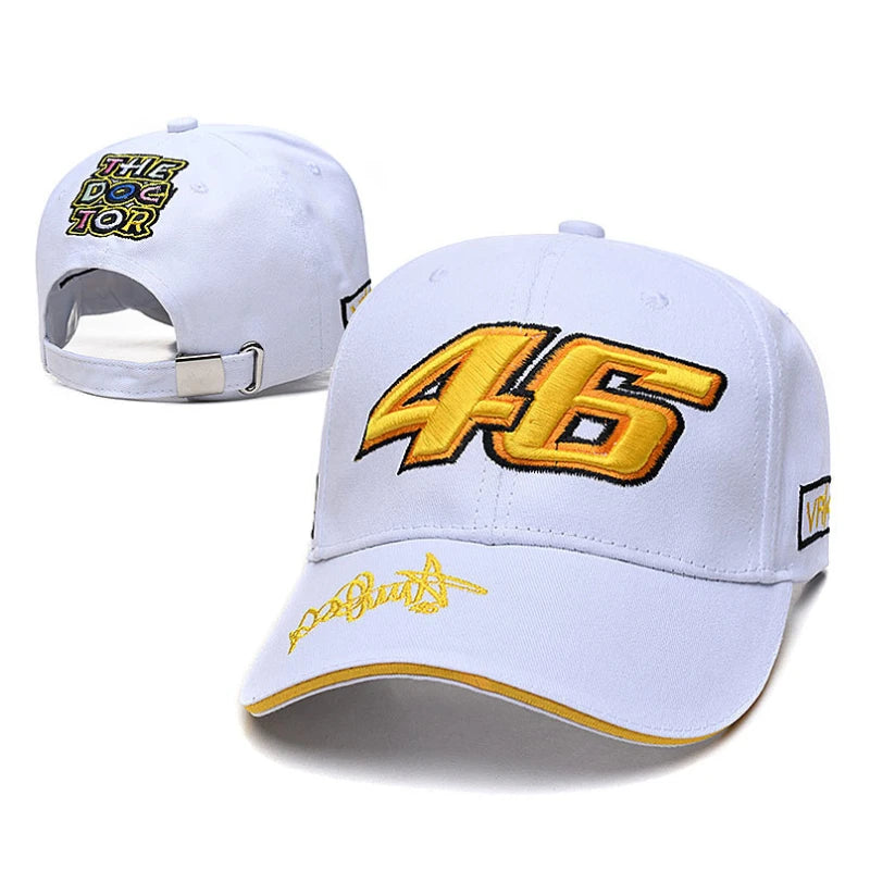 Unisex hiphop-baseballkasket med bogstaver, justerbar, No.46 F1-racing- og motorcykeldesign, afslappet udendørs sportssolkasket til mænd