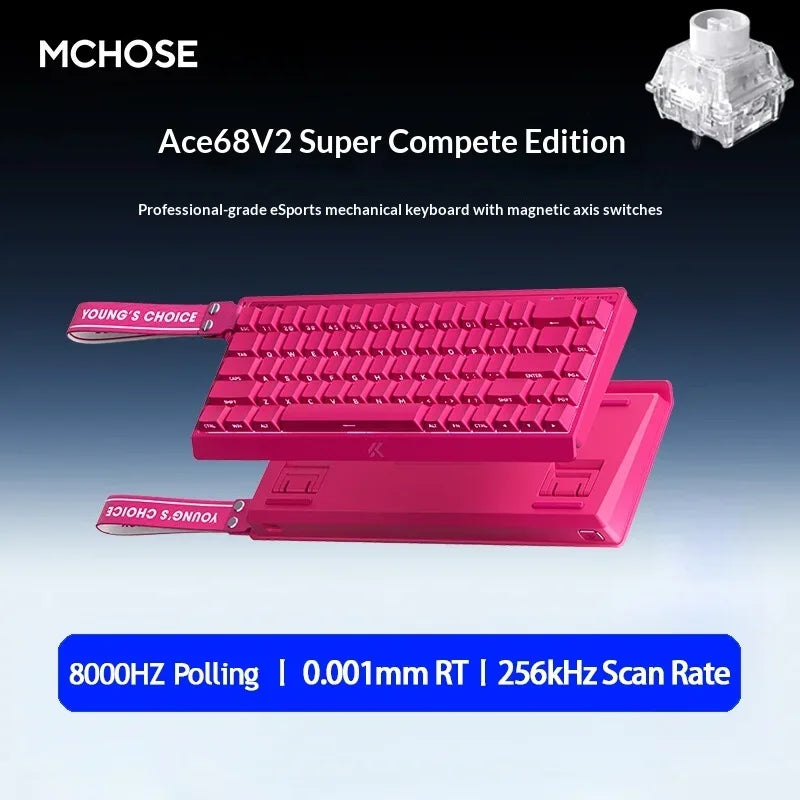 MCHOSE ACE68 V2 Gaming Keyboard Hall Effect 0.001MM RT 8kHz Polling Rate Hot Swappable Support 16K/128K/256K Scan Rate RGB DKS
