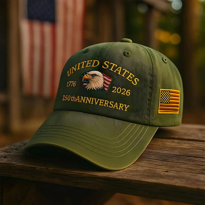 1pc United States 250th Anniversary Baseball Caps for Women,Washed Retro Design,Handmade Embroidery Hat for Parties,Adjustable
