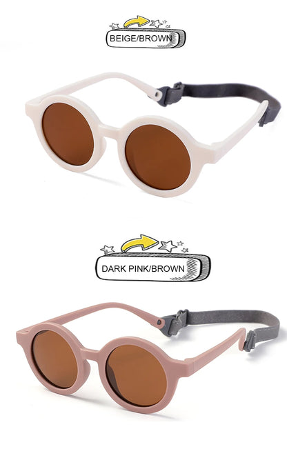 Kids Round TAC Polarized Baby Sunglasses for Toddler Boys Girls TPEE Flexible Soft Frame with Strap for Infant Age 0-3 Shades