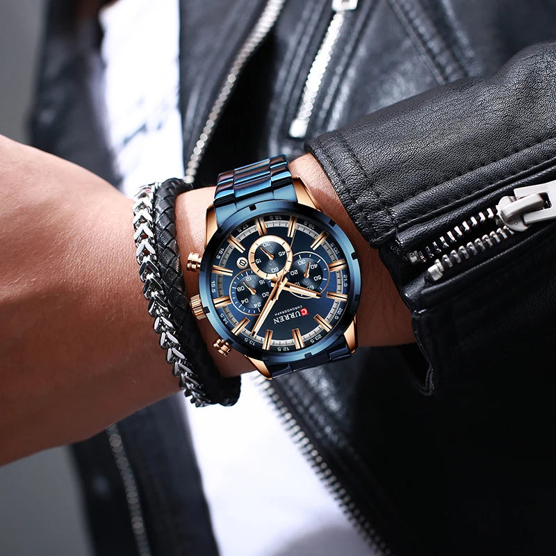 CURREN herenhorloge – Luxe sportchronograaf, quartz uurwerk, volledig van staal, waterdicht