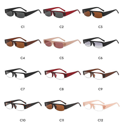 vintage small rectangle half frame black sunglasses for new fashion leopard gradient sun glasses ladies trendy driving eyewear