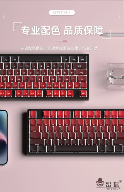 Novas Keycaps para Teclado Mecânico Gaming 60/64/84/98/108 com Switch MX, 135 Teclas OEM PBT, Gravação Lateral, Gradiente Vermelho e Preto