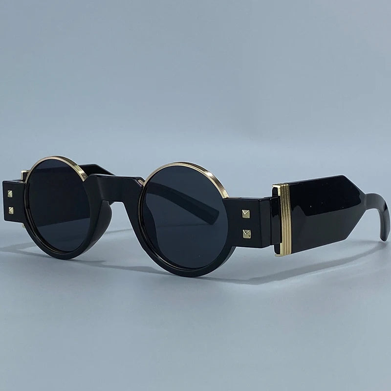 Y2K Punk Gothic Round Sunglasses Men 2026 Luxury Brand Steampunk Wide Temple Thick Frame Sun Glasses For Male Retro Cool Shades