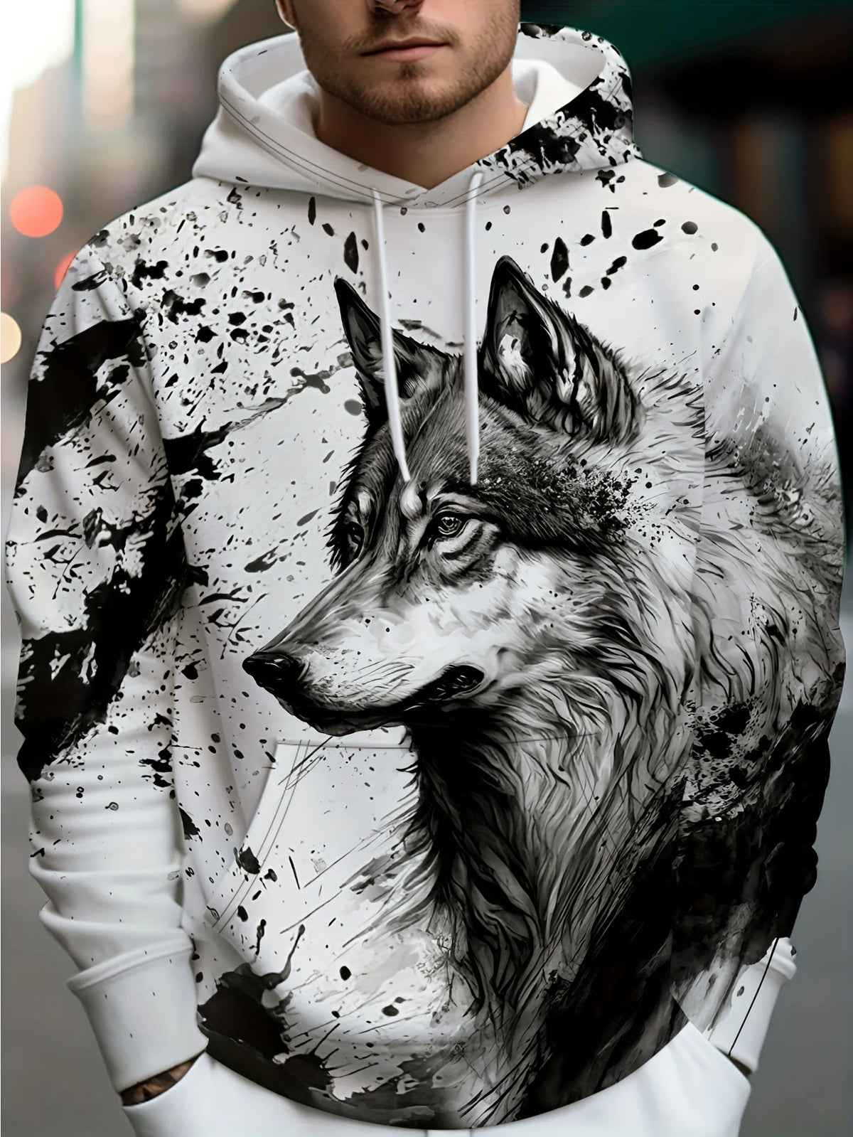 Graphisme « Loup » - Mode masculine - Imprimé 3D - Sweat à capuche outdoor - Streetwear - Sweats à capuche - Poche avant - Sweat à capuche de créateur