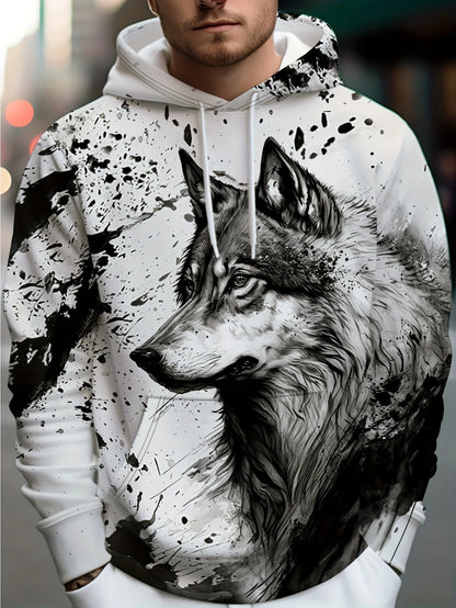 Graphisme « Loup » - Mode masculine - Imprimé 3D - Sweat à capuche outdoor - Streetwear - Sweats à capuche - Poche avant - Sweat à capuche de créateur
