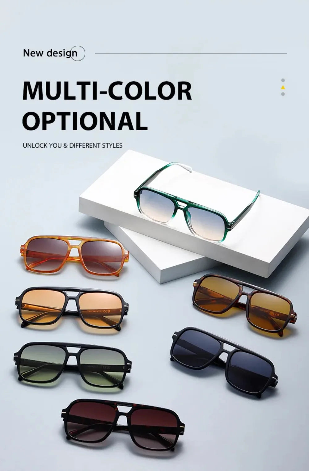3507 Double Bridge Square Fashion Sunglasses - UV400 Vintage Pilot Style Shades, Retro Classic Sun Glasses for Men Women 411240
