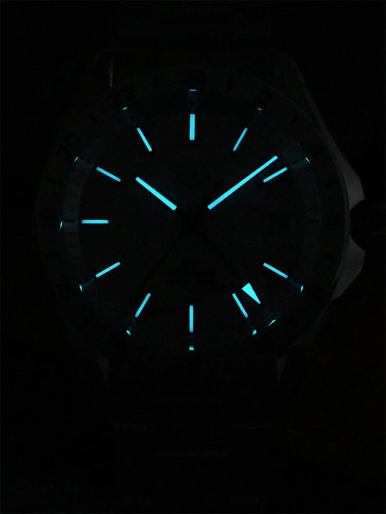 Relógio de Luxo para Homem San Martin 39mm com Mostrador em Pedra Aventurina, NH34 GMT Automático Mecânico, Safira, Impermeável e Luminescente SN0129