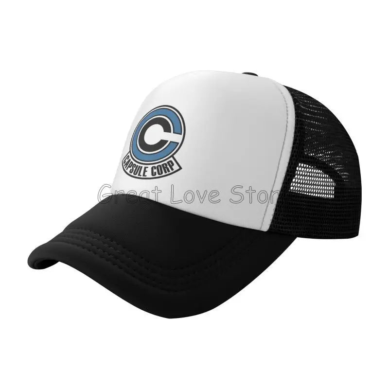 „Capsule Corp“ tinklinės beisbolo kepurės, unisex, hip-hop stiliaus „trucker“ kepurės, anime DBZ stiliaus „dad hat“ kepurės, reguliuojamos lenktyninės kepurės, vasarinės „trucker“ kepurės su užsegimu