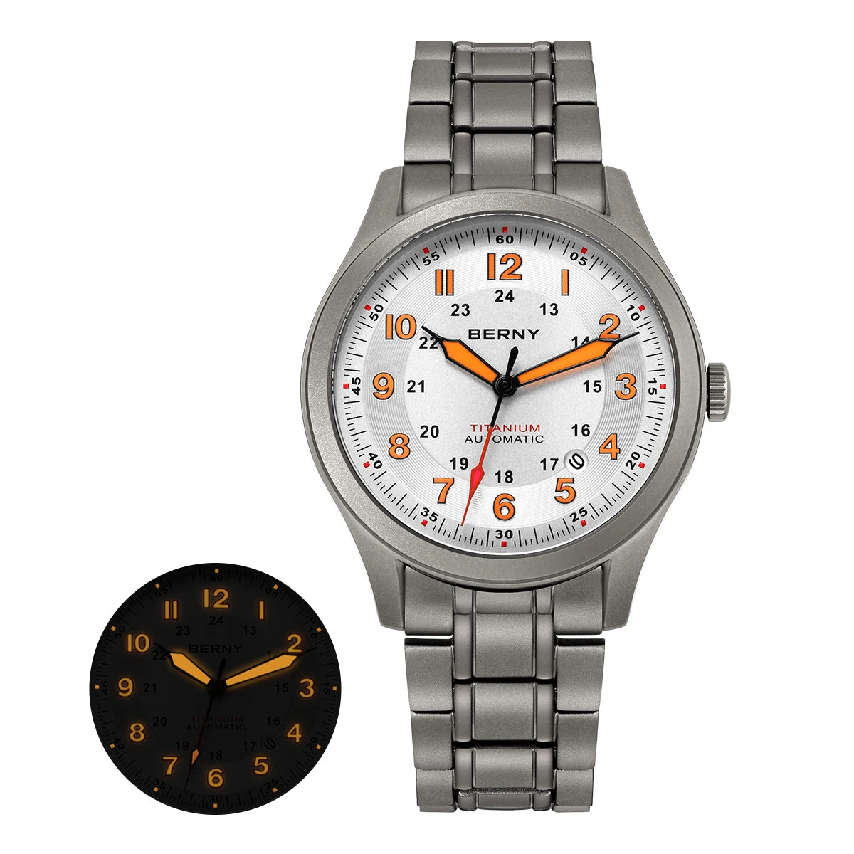 BERNY Full Titanium Automatic Watches for Men Super Luminous Sapphire Mechanical Field Watch Date 10ATM Sports Easy Read