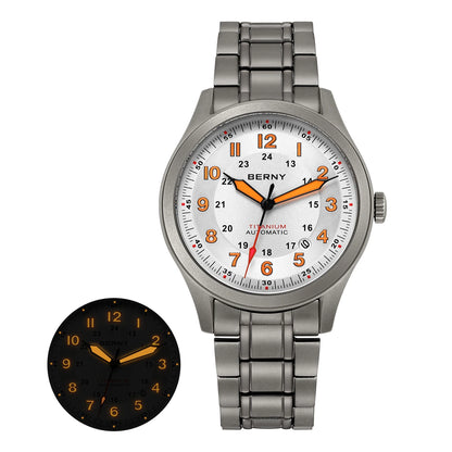 BERNY Full Titanium Automatic Watches for Men Super Luminous Sapphire Mechanical Field Watch Date 10ATM Sports Easy Read