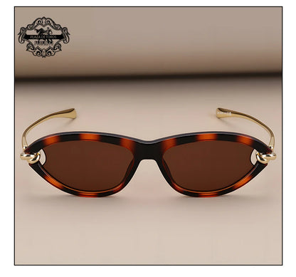 Trendy Luxury Brands Women's Cat Eye Tortoiseshell Sunglasses UV400 Oval Glasses For Woman Fashion Designer Classical Glasses