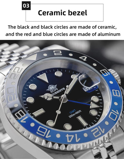 ADDIESDIVE 2024 Top Luxury Men GMT Quartz Wrist Watches Men's Business Sports Luminous 20Bar Waterproof Watch Gift Reloj Hombre