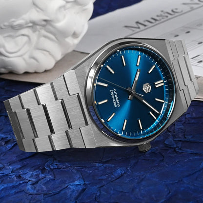 Relógio clássico de homem San Martin 40mm Miyota 9015, relógio de pulso mecânico automático de luxo elegante com bracelete de desengate rápido SN0023