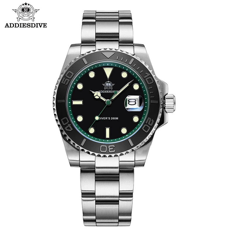 ADDIESDIVE Luxury Men's Diver Steel Watch 200m Waterproof Ceramic Bezel Analog Watch BGW9 Luminous Business Quartz Watch AD2040