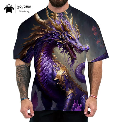 Men's t-shirts Dragon Pattern Short Sleeve Tee Fashion Street O-Neck Top Trend Animal 3D Printing Loose Versatile Men's Clothing