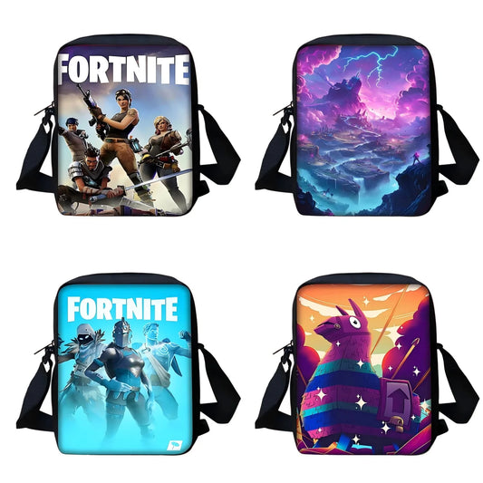 Mala de ombro tipo messenger infantil com estampado FortniteS, clássico dos jogos populares, para rapazes e raparigas, mala casual, bolsa para telemóvel e saco de compras para homem e mulher