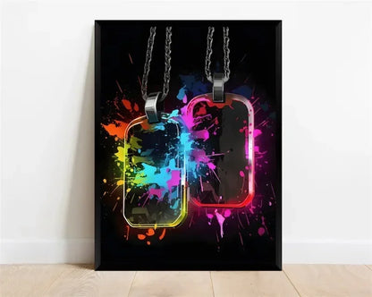 Pop-Neon-Poster mit Videospiel-Charakter, Gamepad, Kopfhörern, Fußball und Basketball – Leinwanddruck, Wandkunst-Dekor für das Gaming-Zimmer