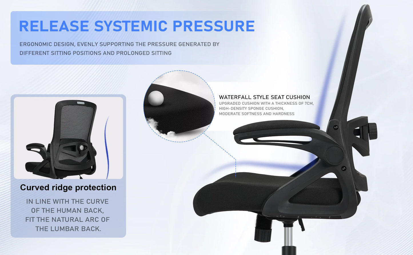 Milacyee Ergonomic Office Chair with Lumbar Support, Adjustable Desk Chair, 90° Flip-Up Armrest, Height Adjustable Mesh Executive Chair