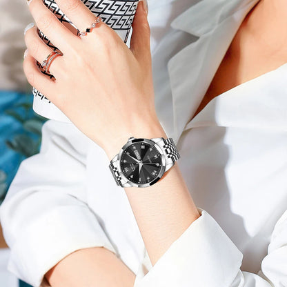 Montre-bracelet à quartz pour femme LIGE – Élégante et luxueuse, affichant la date et le jour de la semaine – Montre simple et étanche, idéale comme cadeau pour femme