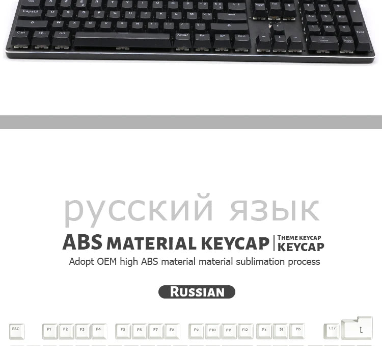 104 Tasten Koreanische, französische, russische, spanische und deutsche hintergrundbeleuchtete Tastenkappen für mechanische Tastaturen mit MX-Switches, OEM-Profil, ABS-Keycaps, DIY