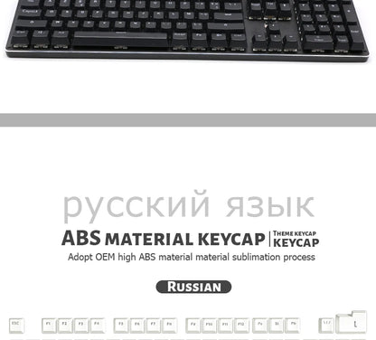 104 Tasten Koreanische, französische, russische, spanische und deutsche hintergrundbeleuchtete Tastenkappen für mechanische Tastaturen mit MX-Switches, OEM-Profil, ABS-Keycaps, DIY