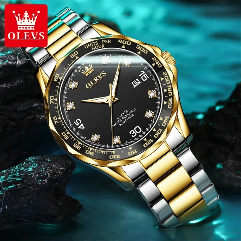 OLEVS 9988 Quartz Watch for Men Waterproof Anti-scratch Auto Date Diving Wristwatch Men Original Brand Luxury Diamond Man Watch
