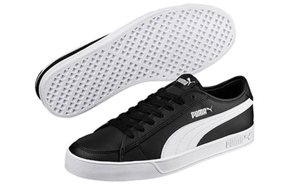 Puma Smash V2 Vulc SL, baskets de skate basses, légères et respirantes, style rétro, noir et blanc, 367308-01.