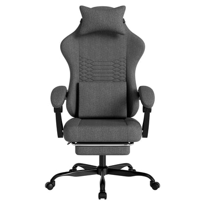 Dark Gray Fabric Gaming Chair Ergonomic Racing Office Chair with Massage, Footrest, Adjustable Headrest & Lumbar Support for PC Gaming
