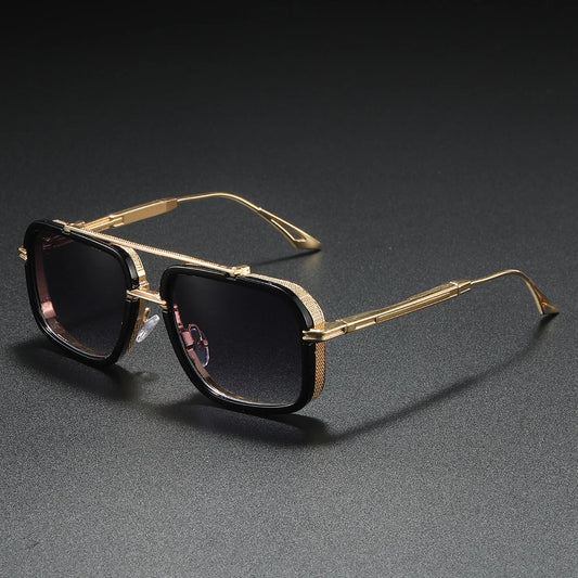 Large Square Sunglasses Men Steampunk Style Metal Pilot Sun Glasses Luxury Designer Brand Eyewear Fashion Shades Double Beam