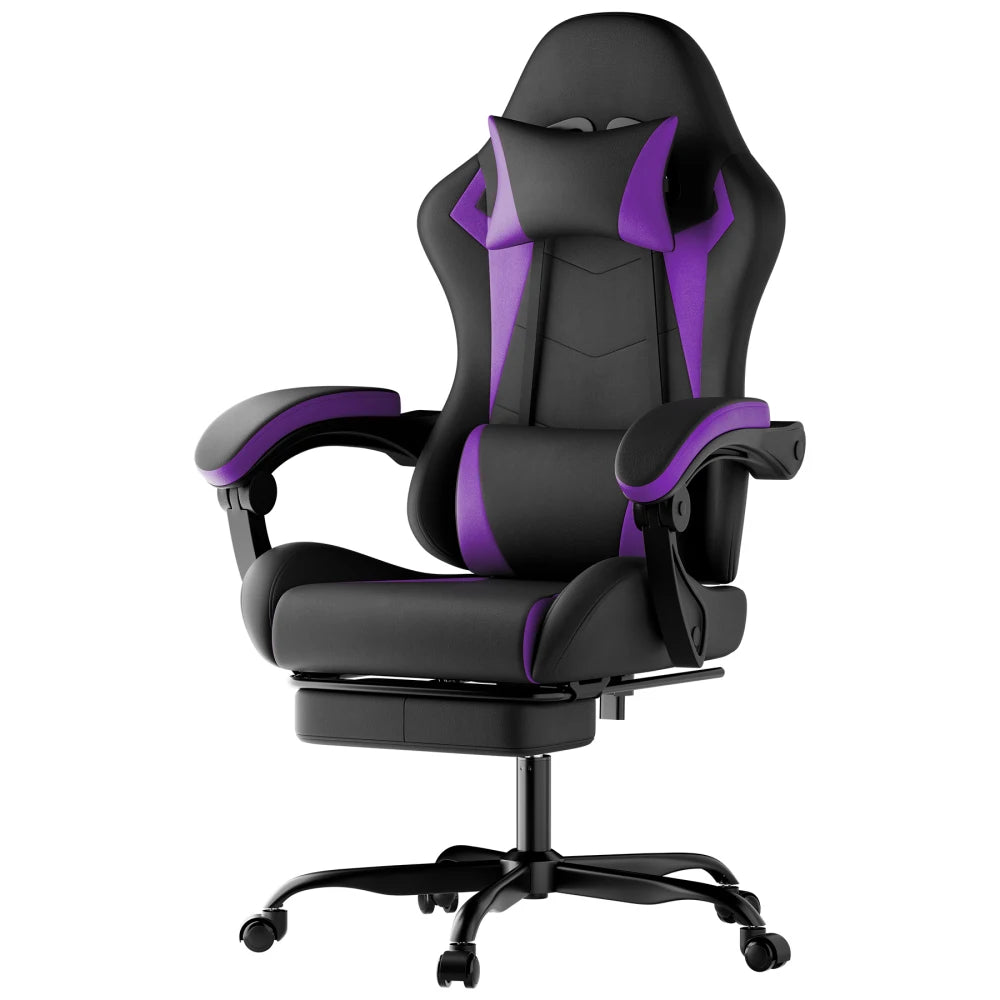 Ergonomic Gaming Chair with Lumbar Support, Adjustable Headrest, Footrest, Height Adjustable Office Gaming Chair for Adults