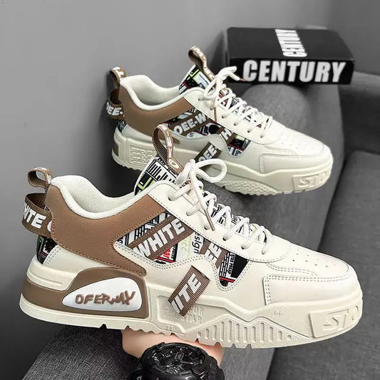 Heren sneakers, lichte casual schoenen van PU-leer voor heren, veterschoenen, platte schoenen, luxe witte en zwarte tennisschoenen, Zapatillas Hombre