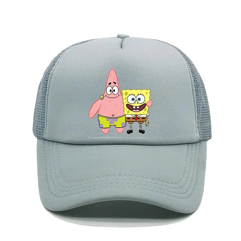 Fashion Cute SpongeBobs Print Baseball Cap Cartoon Men Women Summer Sun Mesh Hat Anime Adjustbale Sunshade Golf Cap Trucker Hat