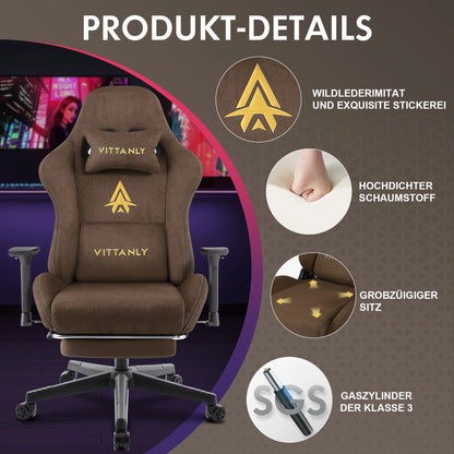 HAPIHAPPY Fashion Gaming Chair Genuine Leather Computer Office Chair with Footrest, Pocket Spring Cushion, Linkage Armrests, Ergonomic Game Chair