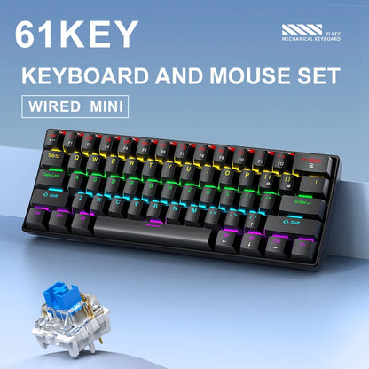 APAYADO K61 Mini-Mechanische Tastatur, kabelgebunden, 61 Tasten, Phantom RGB, schwarz/weiß, mechanische rote/blaue Switches für Gaming, 60% tragbar