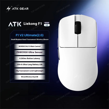 Ratón gaming inalámbrico trimodo ATK F1 V2 Ultra MAX PAW3950, doble 8K, ligero y ergonómico, ratón esports, accesorio personalizado para PC