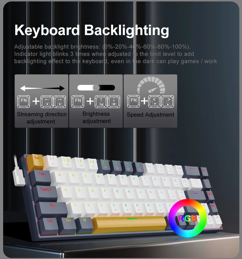 E-YOOSO Z686 RGB USB 60% Mini Slim Mechanical Gaming Wired Keyboard Red Switch 68 Keys Russian Brazilian Portuguese for Compute