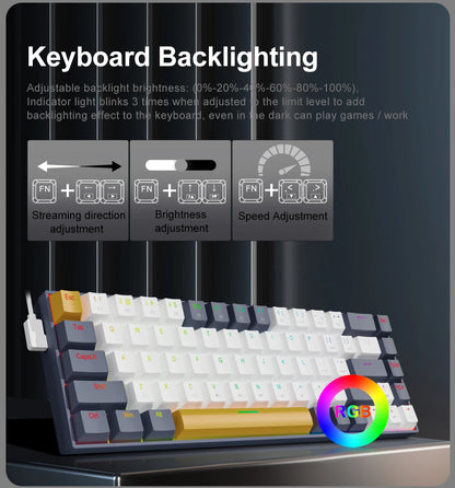 E-YOOSO Z686 RGB USB 60% Mini Slim Mechanical Gaming Wired Keyboard Red Switch 68 Keys Russian Brazilian Portuguese for Compute