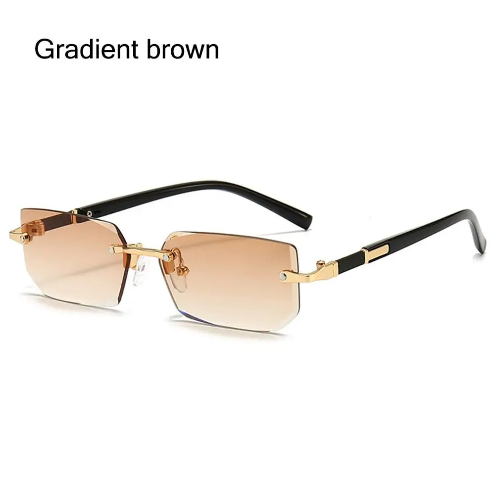 Retro UV400 Protection Rimless Rectangle Sunglasses Y2K Shades Frameless Sun Glasses for Women & Men