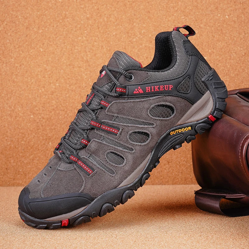 HIKEUP Hiking Shoes Mens Winter Climbing Trekking Sneakers for Men Leather Breathable Outdoor Anti-skid Sports Work Man Shoes